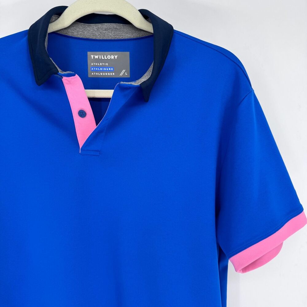 Twillory Performance Polo Men L Blue Pink Short Sleeve Athleisure